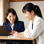 **Prompt 1: A Well-being Coordinator's Empathetic Dialogue**
    A warm, inviting scene where a compassionate Japanese Well-being Coordinator, dressed in professional yet approachable attire, is engaged in a deep, one-on-one conversation with a client (also Japanese). They are seated comfortably in a modern, light-filled room that feels like a safe, confidential space. The coordinator is leaning forward slightly, actively listening with genuine empathy, her expression conveying understanding and support. The client appears relaxed, opening up, perhaps with a slight smile or contemplative look. Subtle elements like a notebook, a cup of tea, or a modern but non-intrusive digital device (like a tablet on a table) are in the background, symbolizing integrated support, but the focus is clearly on the human connection, trust, and "deep dialogue." Soft, natural lighting.