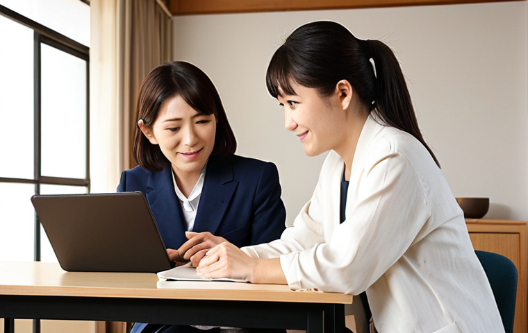 **Prompt 1: A Well-being Coordinator's Empathetic Dialogue**
    A warm, inviting scene where a compassionate Japanese Well-being Coordinator, dressed in professional yet approachable attire, is engaged in a deep, one-on-one conversation with a client (also Japanese). They are seated comfortably in a modern, light-filled room that feels like a safe, confidential space. The coordinator is leaning forward slightly, actively listening with genuine empathy, her expression conveying understanding and support. The client appears relaxed, opening up, perhaps with a slight smile or contemplative look. Subtle elements like a notebook, a cup of tea, or a modern but non-intrusive digital device (like a tablet on a table) are in the background, symbolizing integrated support, but the focus is clearly on the human connection, trust, and "deep dialogue." Soft, natural lighting.