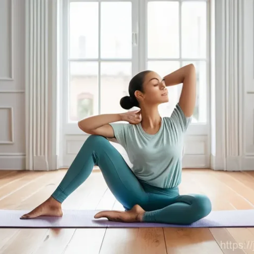 웰빙코디네이터와 워라밸 관리 - **Mindful Movement:** A person, gender-neutral and in their late 20s, dressed in comfortable, modest...