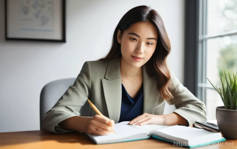 웰빙코디네이터 인터뷰 준비 - **Image Prompt 1: Reflective Self-Analysis for a Well-being Interview**
    A bright and serene imag...