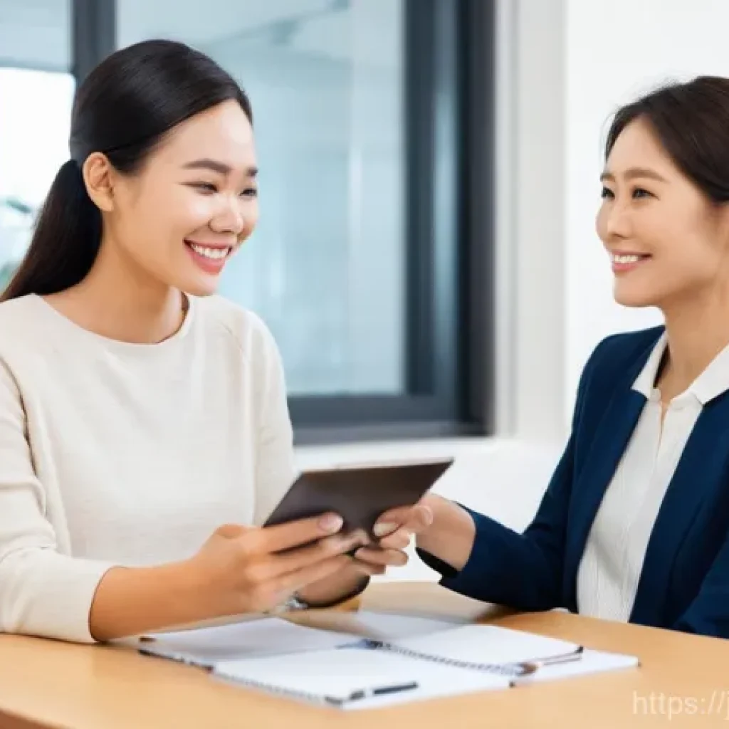 웰빙코디네이터와 건강 목표 성과 평가 - **Prompt:** A young East Asian woman, mid-20s, with a warm, thoughtful expression, sitting comfortab...