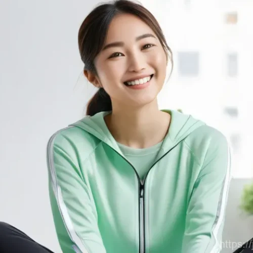 웰빙코디네이터와 헬스 데이터 활용 - **Prompt:** A young Japanese woman in her mid-20s, dressed in comfortable, modest activewear (such a...