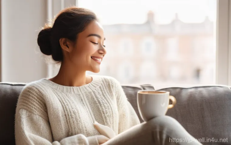 웰빙코디네이터와 고객 피드백 분석 - **Prompt: A serene young woman, in her late 20s to early 30s, is peacefully enjoying a quiet morning...