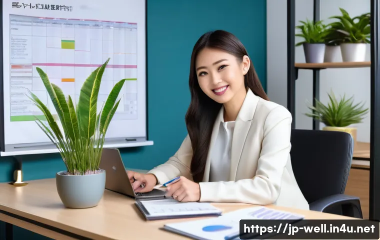 웰빙코디네이터의 연봉 수준 - A modern Japanese office scene featuring a young wellbeing coordinator in smart business casual atti...