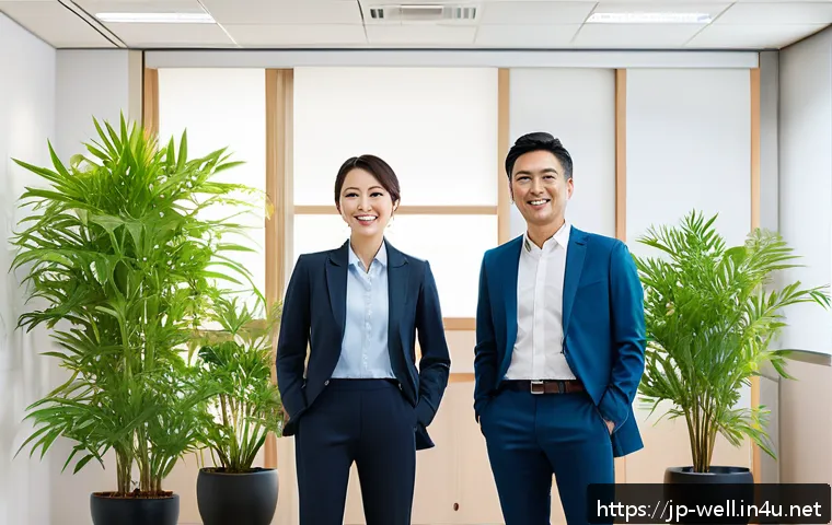 웰빙코디네이터와 비즈니스 협력 기회 - A modern Japanese office environment with diverse employees engaging in a team-building workshop foc...