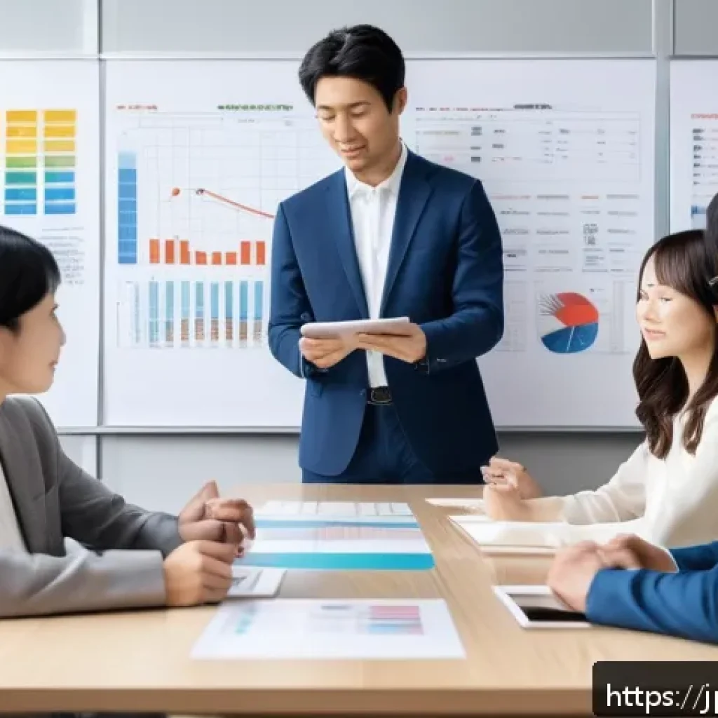웰빙코디네이터 진로 탐색 방법 - A modern Japanese office scene showing a Well-being Coordinator facilitating a diverse group worksho...