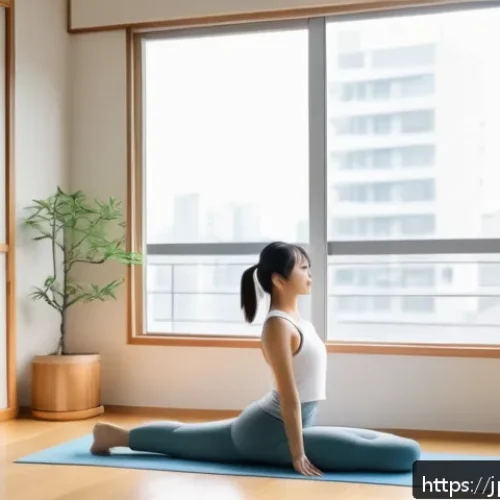 웰빙코디네이터와 건강 목표 성공 사례 - A serene morning scene in a modern Japanese apartment where a young Japanese woman in comfortable, m...