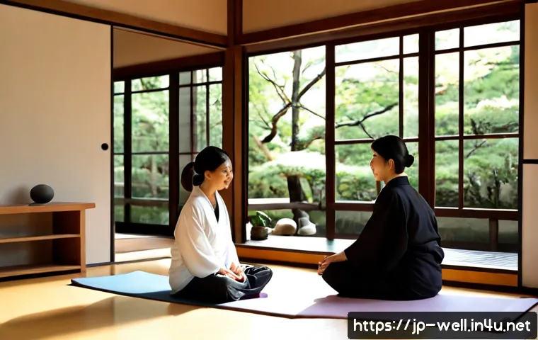 웰빙코디네이터와 웰니스 공간 디자인 - Photorealistic Japanese wellness coordinator warmly consulting with an adult client in a serene, tho...